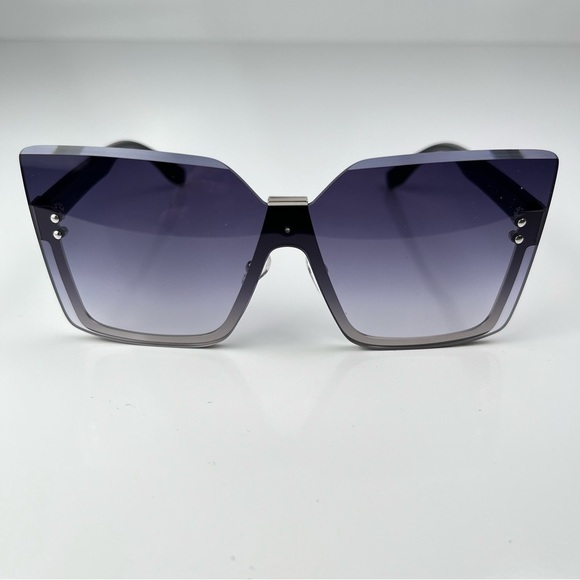 Women’s Fashion Square Rimless Sunglasses Black Silver Grey lenses - Picture 1 of 5